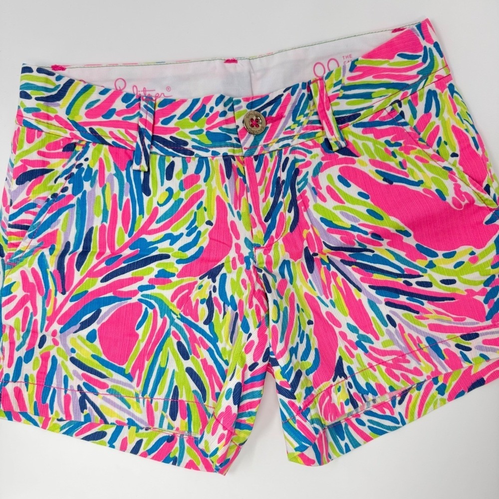 Lilly Pulitzer Callahan Shorts Womens 00 Multi Color Abstract Print Cotton Dobby